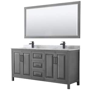 Daria 72 in. W x 22 in. D x 35.75 in. H Double Bath Vanity in Dark Gray with White Carrara Marble Top and 70 in. Mirror