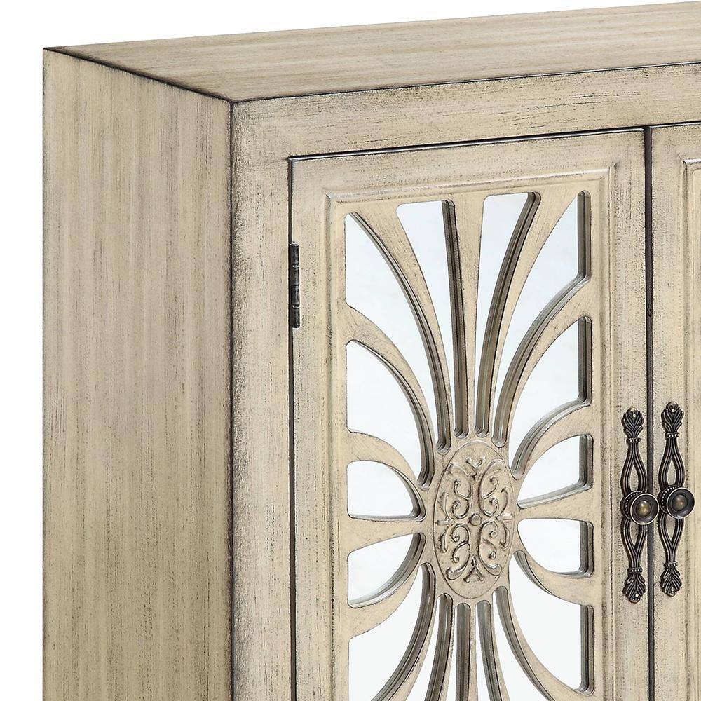 Antique White Wood and Glass Console Table with Storage