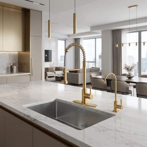 20.3 in. H Single Handle Pull Down Sprayer Kitchen Faucet with 360° Spout Swivel in Brushed Gold