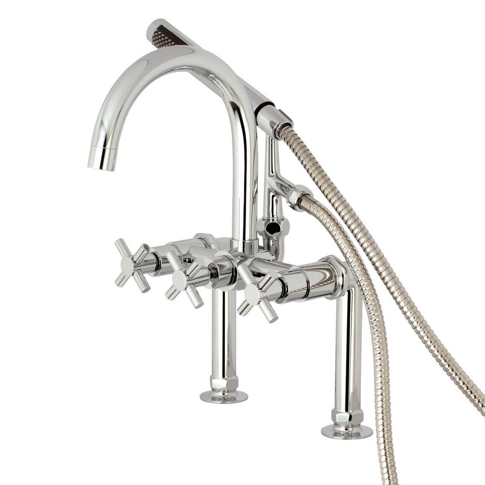 Kingston Brass Concord 3-Handle Deck-Mount Claw Foot Tub Faucet with Hand Shower in Polished Chrome