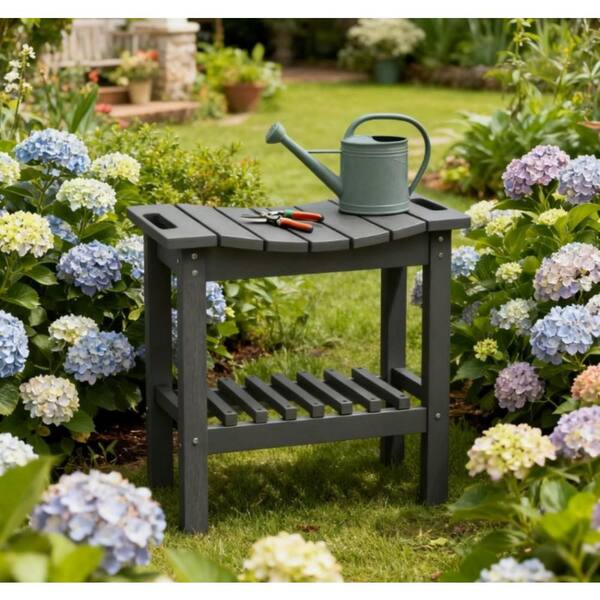 Dark Gray HDPE Outdoor Side Table, 21 in. Rectangle Patio Table, 2