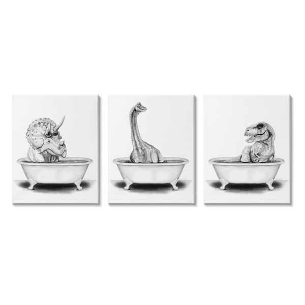 Dinosaurs Bathing Bathroom Tub by Rachel Nieman 3 Piece Unframed Animal Graphic Art Print 14 in. x 11 in.