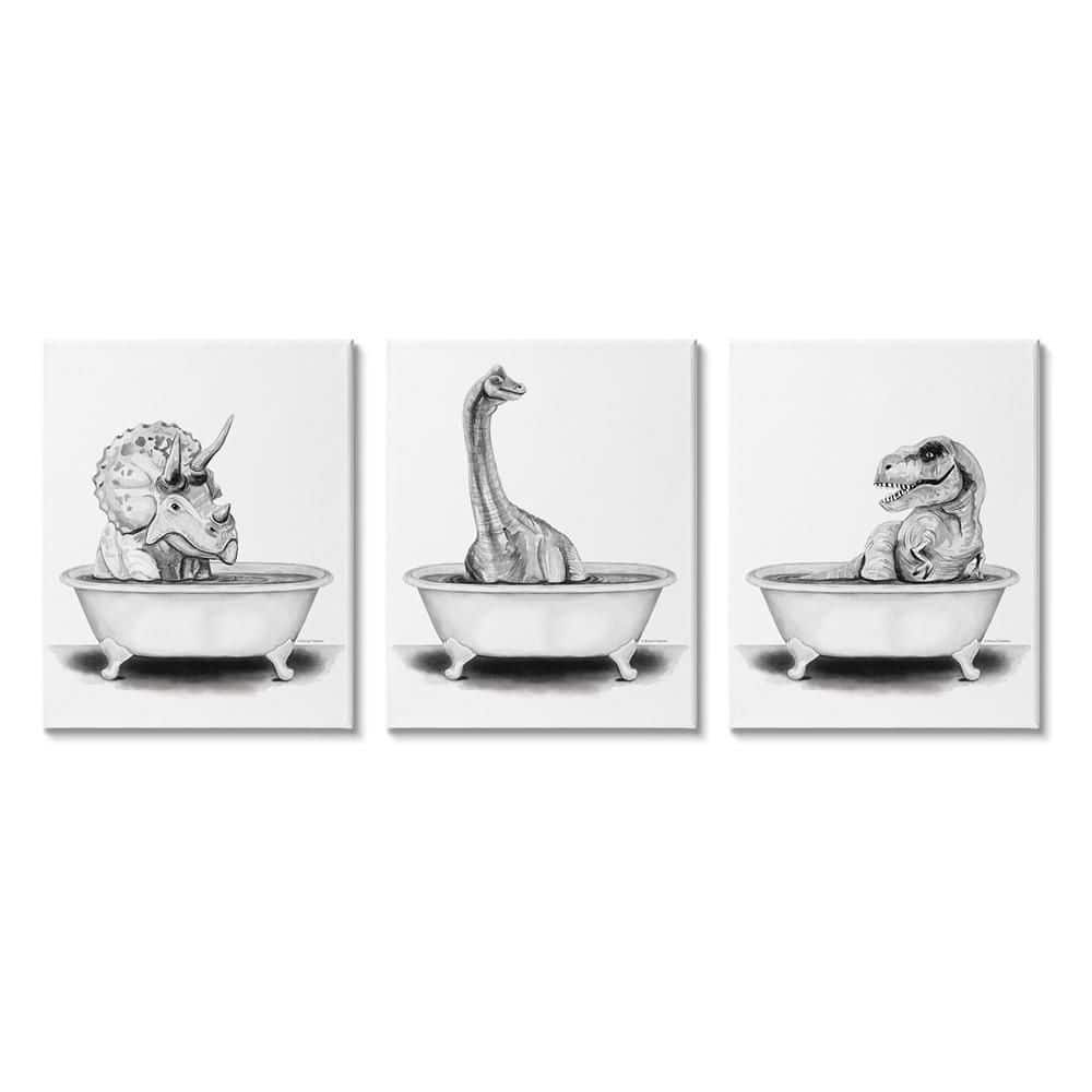 Dinosaurs Bathing Bathroom Tub by Rachel Nieman 3 Piece Unframed Animal Graphic Art Print 20 in. x 16 in. price history on PriceWatchPro