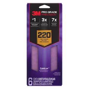 Pro Grade Precision 3 2/3 in. x 9 in. Fine 220-Grit Sheet Sandpaper (6-Pack)
