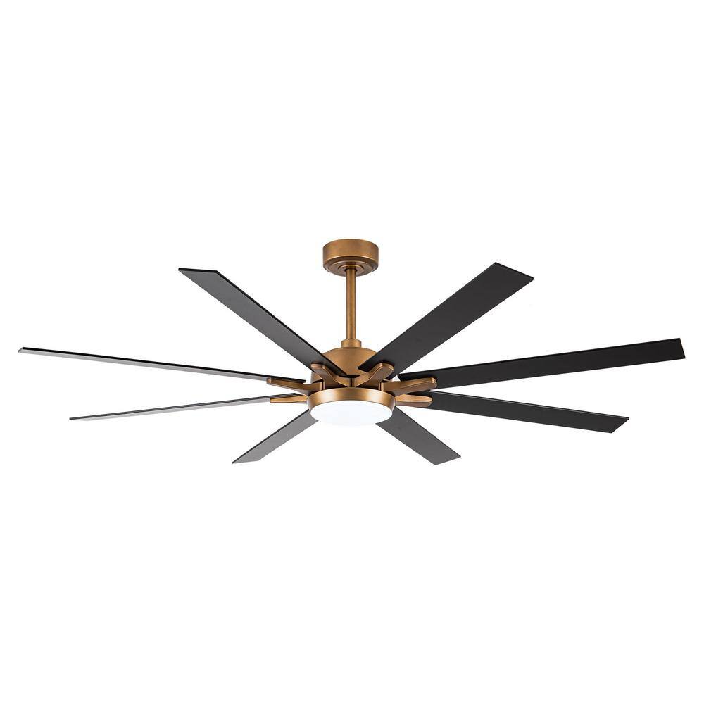 65-in Gold Reversible 8-Blades Large Windmill Ceiling Fan with Light and Remote - 65 in. D x 65 in. W x 13.5 in. H