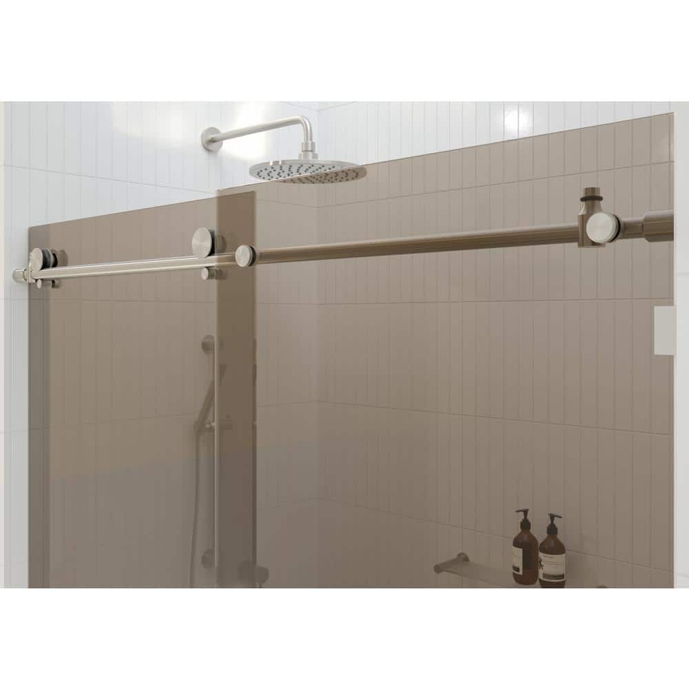 Equinox 60" Frameless Bronze Tinted Sliding Bathtub Door with Nickel Finish