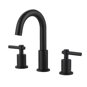 8 in. Widespread Double Handle Bathroom Faucet with Pop-Up Drain Kit and Supply Lines Included in Matte Black