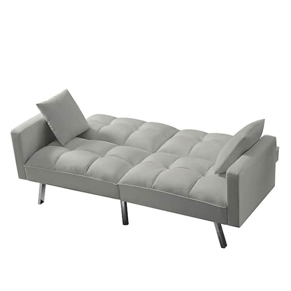 74 Deep Gray Full Sleeper Convertible Sofa with Storage & Pockets Sofa Bed