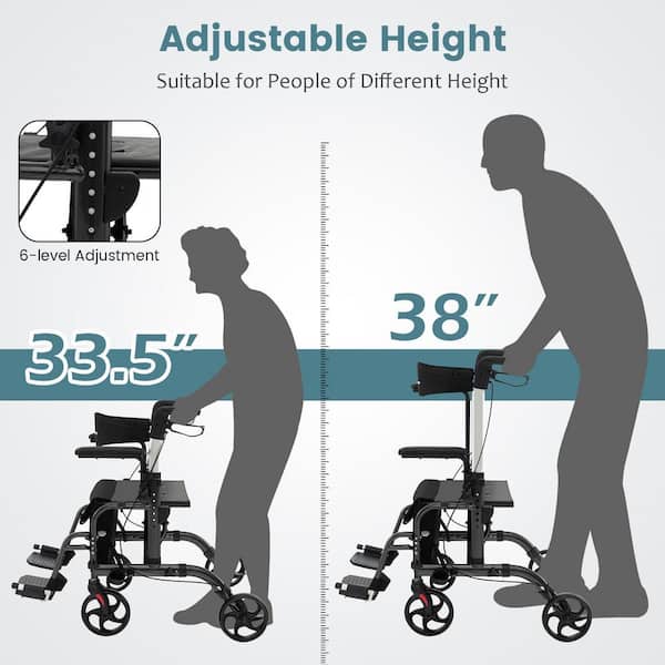Costway 4-Wheel Folding Rollator Walker with Seat and 8 in