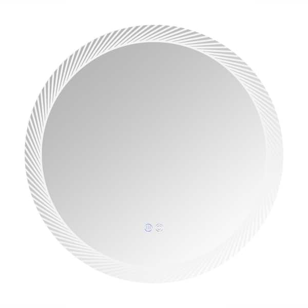 FUNKOL 24 in. W x 24 in. H Round Frameless Dimmable Wall-Mounted Bathroom Vanity Mirror in Silver