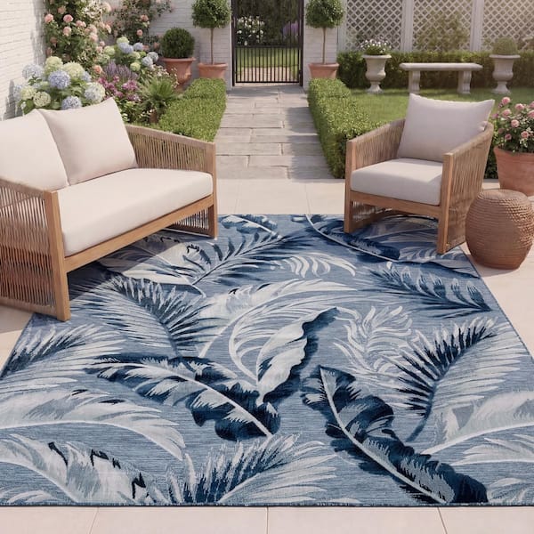 Cabana Black/Gray 8 ft. x 10 ft. High-Low Leaf Indoor/Outdoor Area Rug