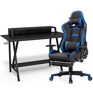 48 in. Rectangular Blue Steel Computer Desk and Massage Gaming Chair Set with Adjustable Height