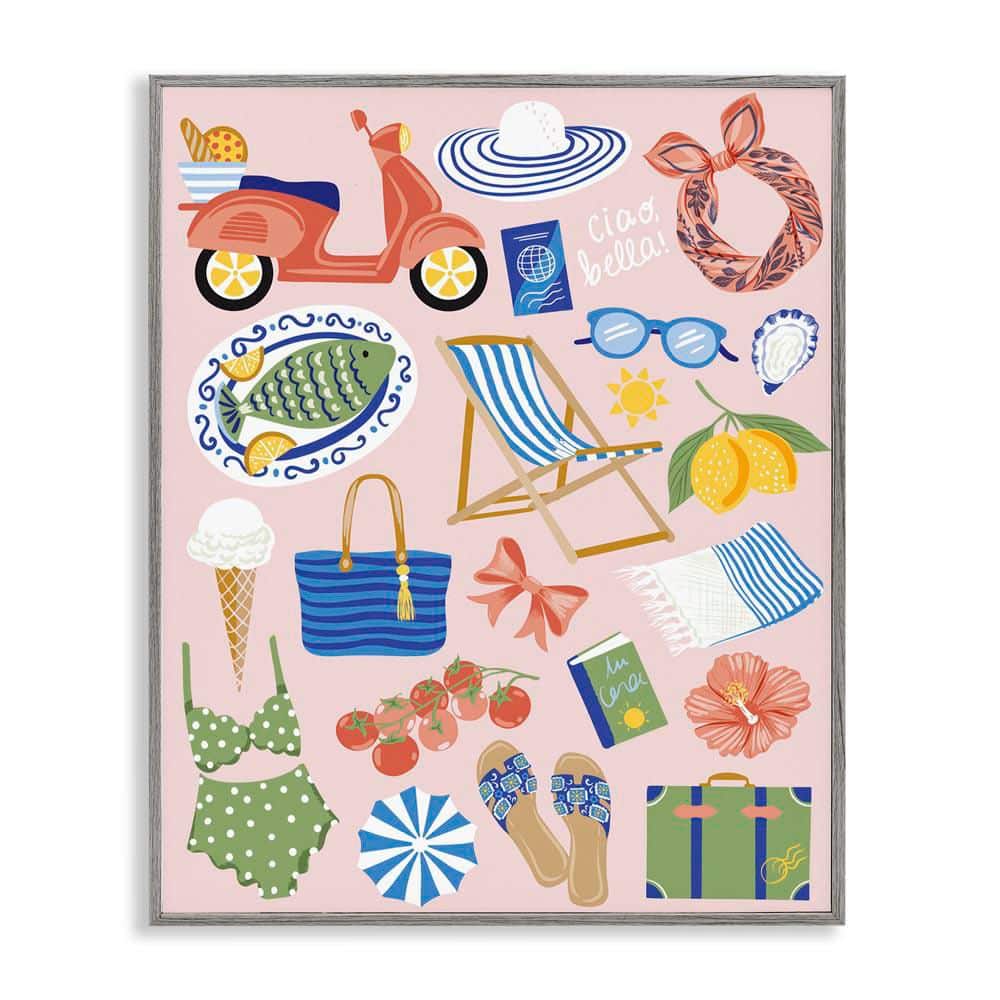Mediterranean Coast Necessities by Arrolynn Weiderhold Gray Framed Coastal Giclee Art Print 30 in. x 24 in. price history on PriceWatchPro
