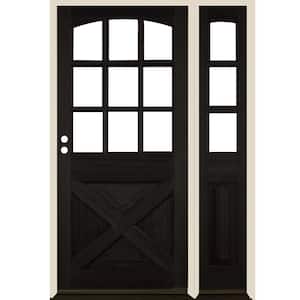 50 in. x 80 in. Farmhouse X Panel RH 1/2 Lite Clear Glass Black Stain Douglas Fir Prehung Front Door with RSL