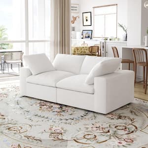 79 in. Square Arm 2-Piece Linen Modular Curved Soriana Loveseat Sectional Sofa Couch in White