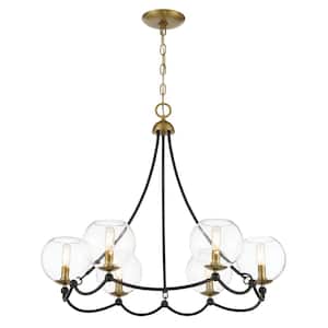 Kearney Park 6-Light Black and Soft Brass Candlestick Chandelier for Dining Room with No Bulbs Included