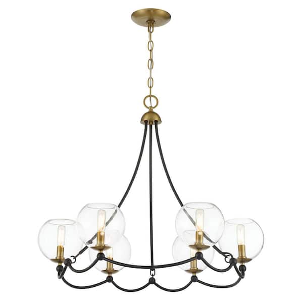 Minka Lavery Kearney Park 6-Light Black and Soft Brass Candlestick Chandelier for Dining Room with No Bulbs Included