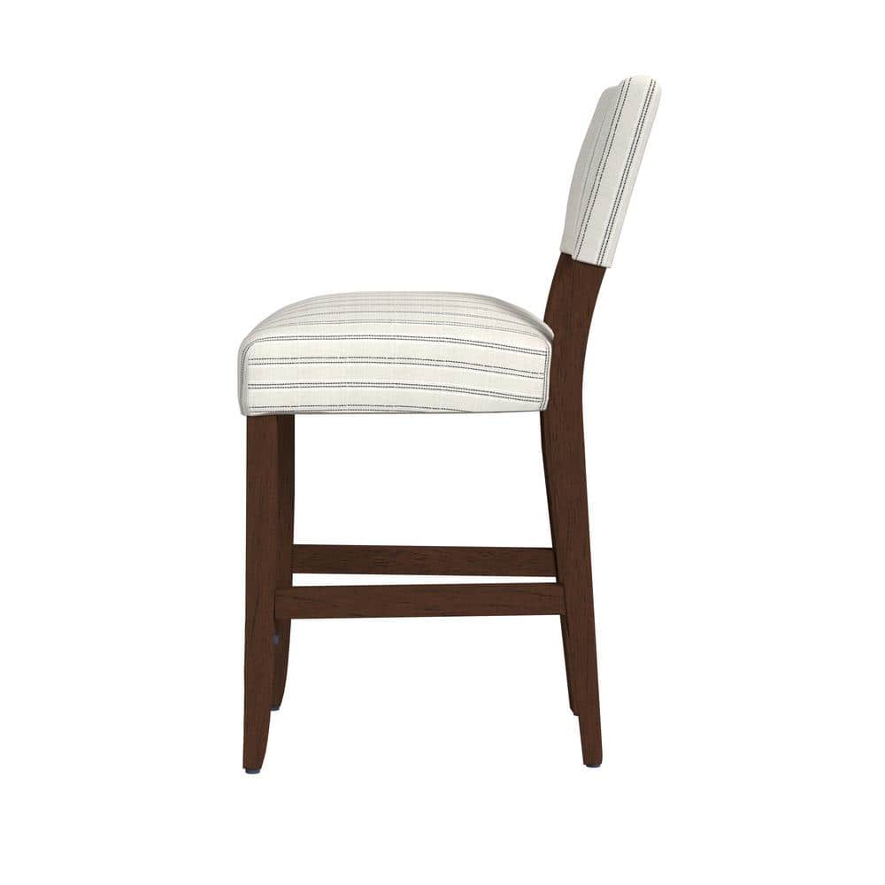 White and Black Striped Upholstered Wood Counter Stool