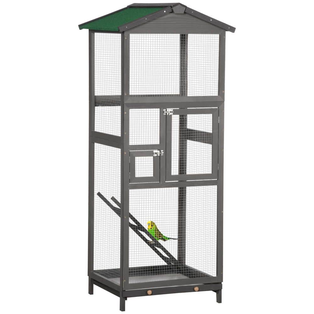 Siavonce 65 in. Wooden Bird Cage Outdoor Aviary House for Parrot ... - Parrot Aviary Homes With Flat Roofs