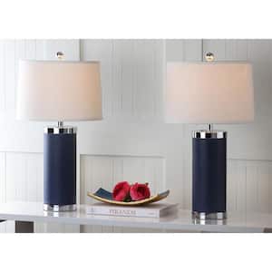 Leather Column 26 in. Navy Table Lamp with White Shade (Set of 2)