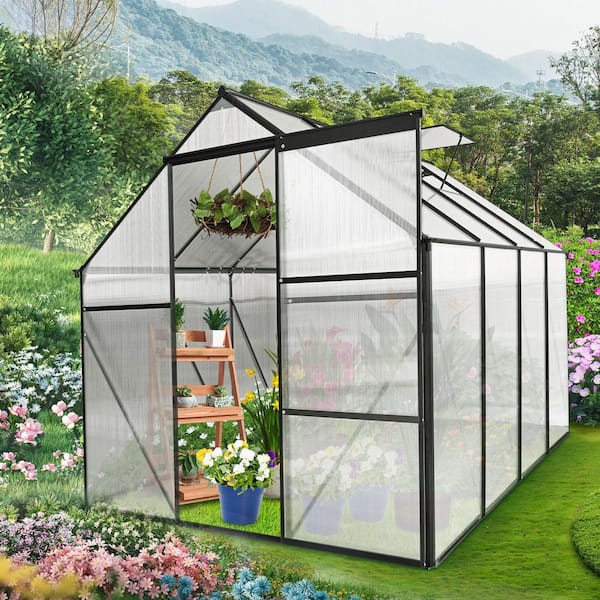 6x8ft Outdoor Aluminum Heavy Duty Polycarbonate Walk-In Greenhouse, Elevated Base and Anchors, Suitable for All Seasons