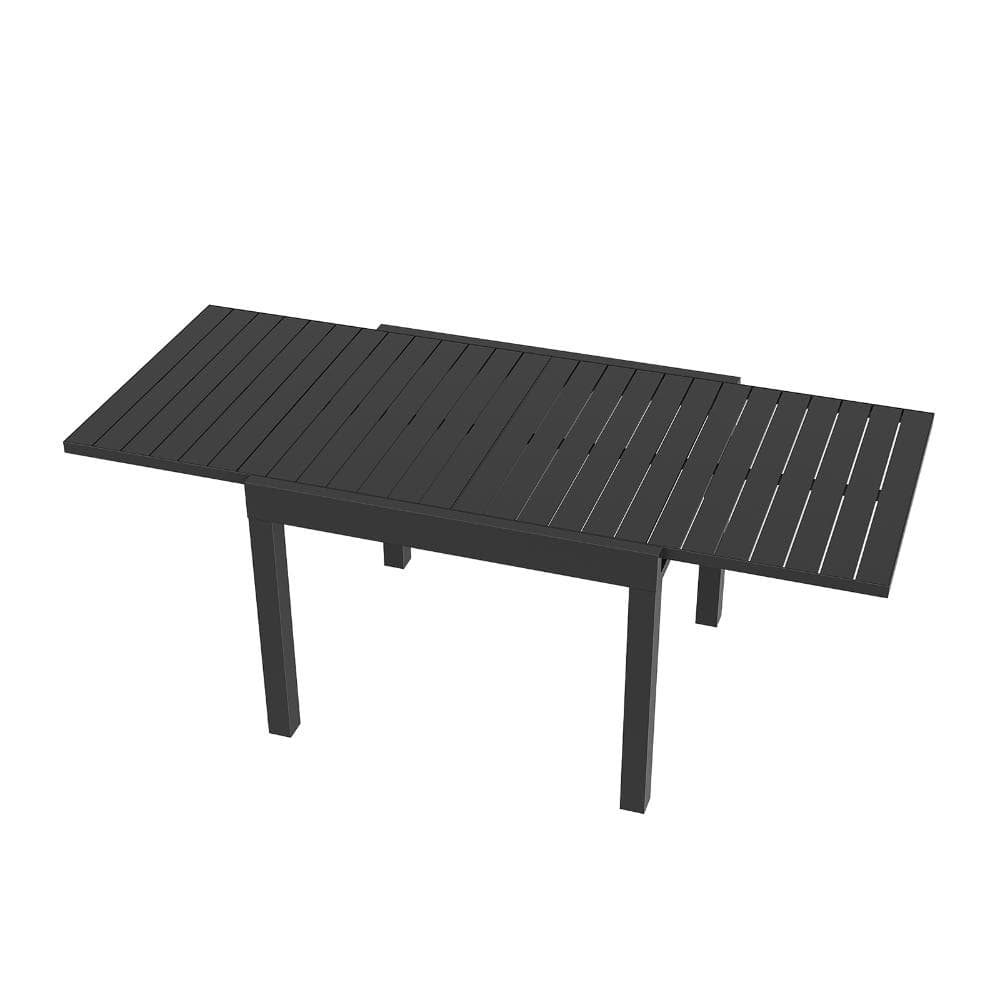 Black Outdoor Rectangular Aluminum Dining Table with Extendable Tabletop