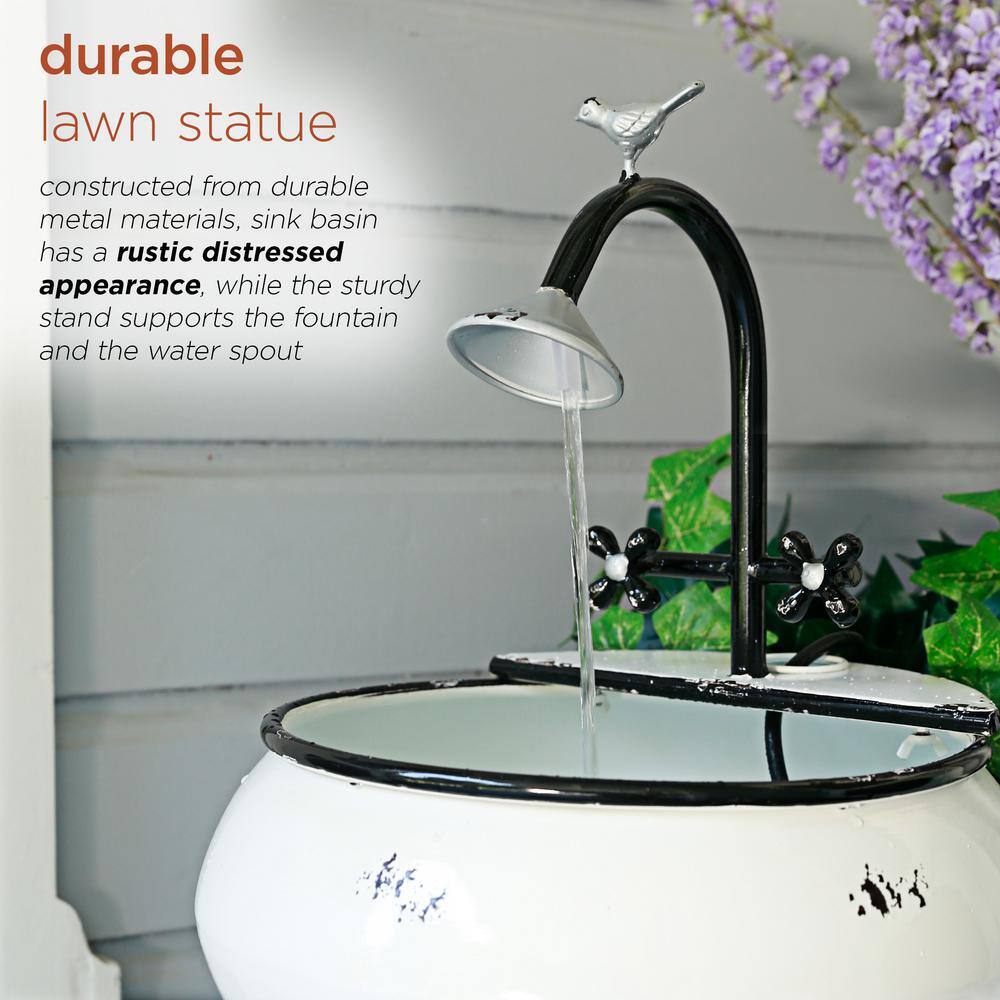 32" Black and White Metal Outdoor Sink Water Fountain