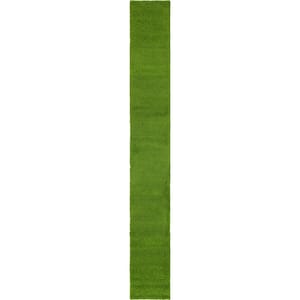 Solid Shag Grass Green 20 ft. Runner Rug