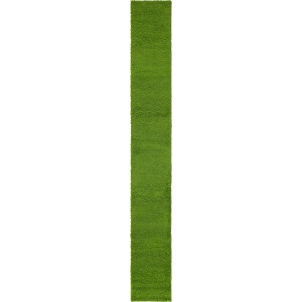 Unique Loom Solid Shag Grass Green 20 ft. Runner Rug