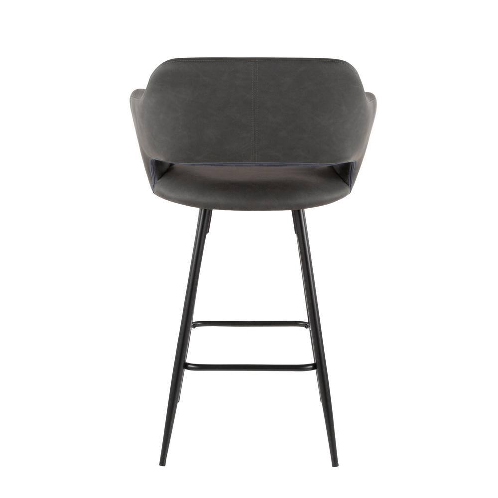 Set of 2 Gray Faux Leather Counter Stools with Black Metal Legs
