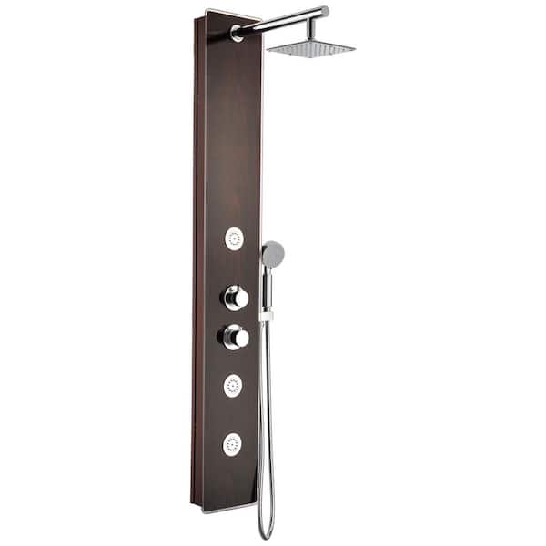 ANZZI Pure 59 in. 3-Jetted Full Body Shower Panel System with Heavy Rain Shower and Spray Wand in Mahogany Style Deco-Glass