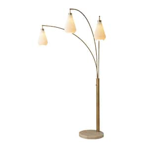 85 in. Walnut 3-Light Arc Lamp Concord Bone Porcelain