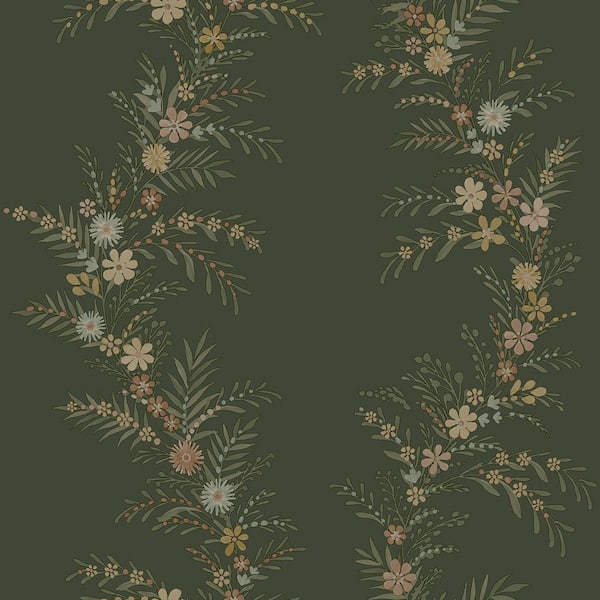 CHRIS LOVES JULIA 8 in. x 10 in. Posy Green Spruce Vines Peel and Stick Wallpaper Sample