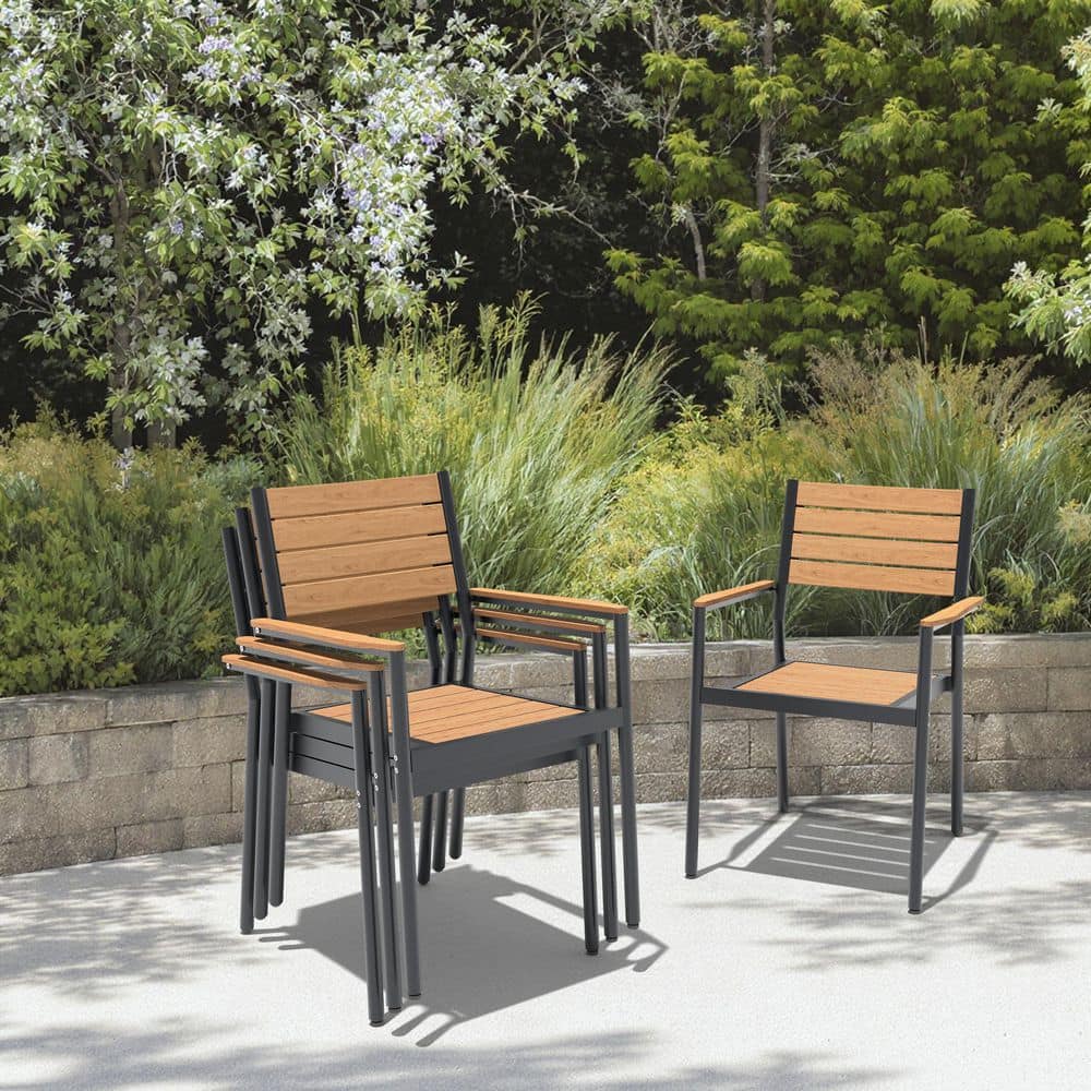 4pcs Aluminum Frame Outdoor Patio Dining Chairs Brown WPC Board Space Saving Armchair with Adjustable Feet For Balcony price history on PriceWatchPro
