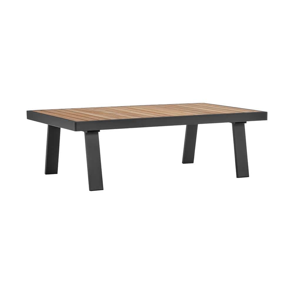 Nofi Charcoal Gray Rectangular Aluminum and Teak Wood Outdoor Coffee Table