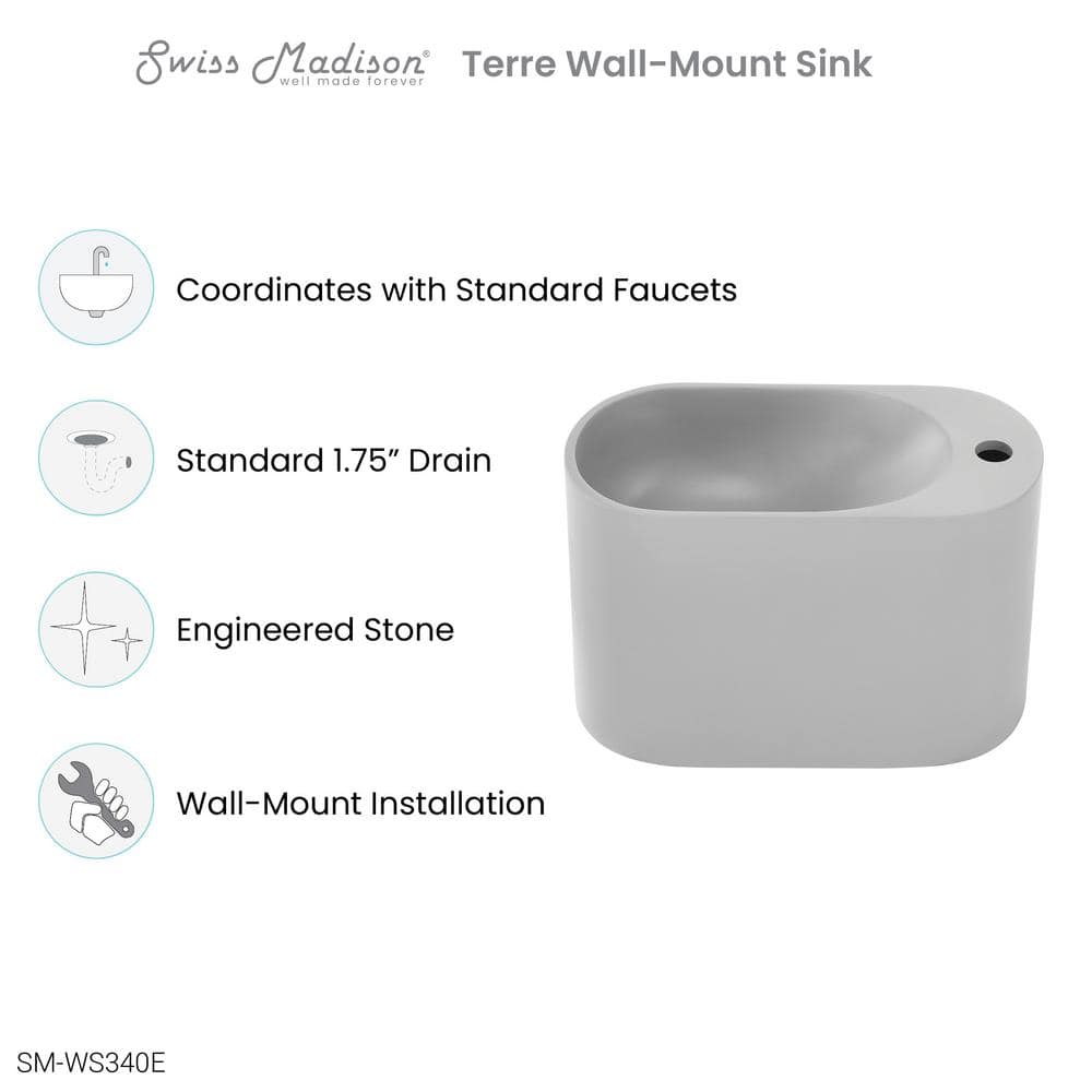 Terre 17.5" Gray Ceramic Wall-Mount Bathroom Sink