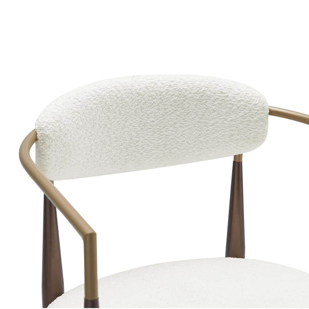 White Boucle Upholstered Arm Chair with Gold Metal Frame