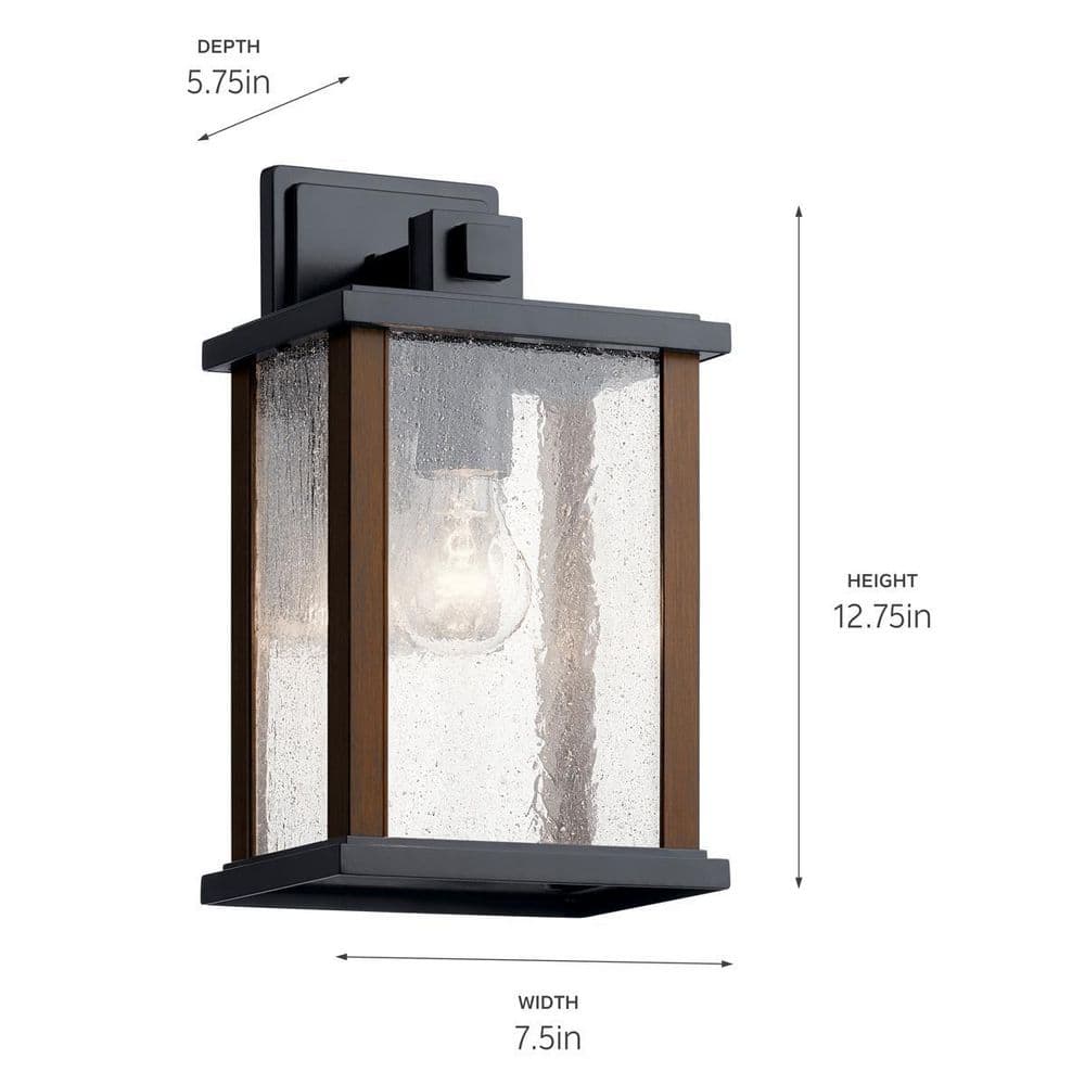 Marimount 12.75" Black and Wood Outdoor Wall Sconce with Clear Glass