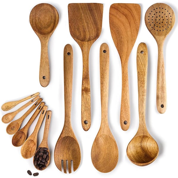 Aoibox 13-Piece Acacia Wooden Cooking Utensils Set Includes Wooden Spoon, Spatula, Soup Ladle, Measuring Spoons for Kitchen Use