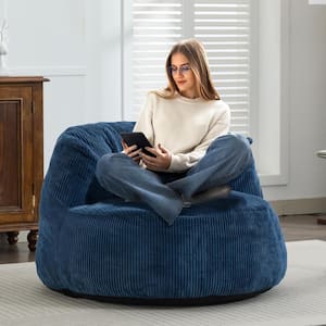 Corduroy Polyester Medium Memory Foam Navy Backrest Style Bean Bag