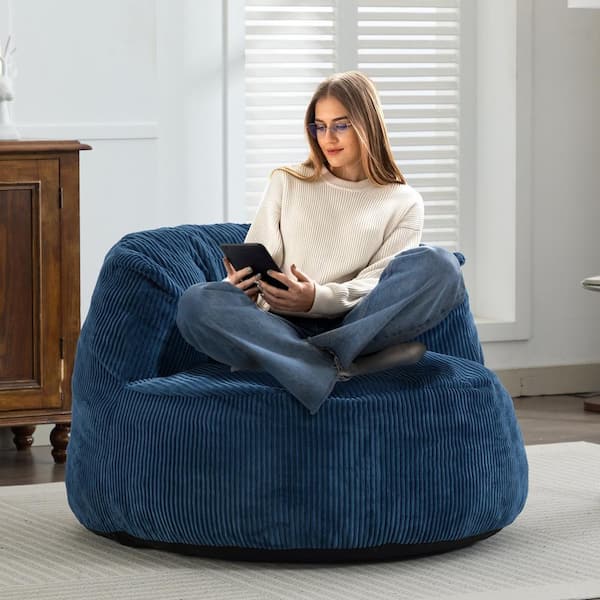JEAREY Corduroy Polyester Medium Memory Foam Navy Backrest Style Bean Bag