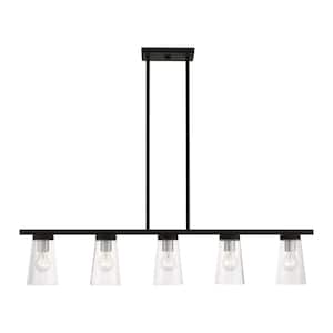 Cityview 5-Light Black Large Linear Chandelier with Brushed Nickel Accents and Clear Glass Shades