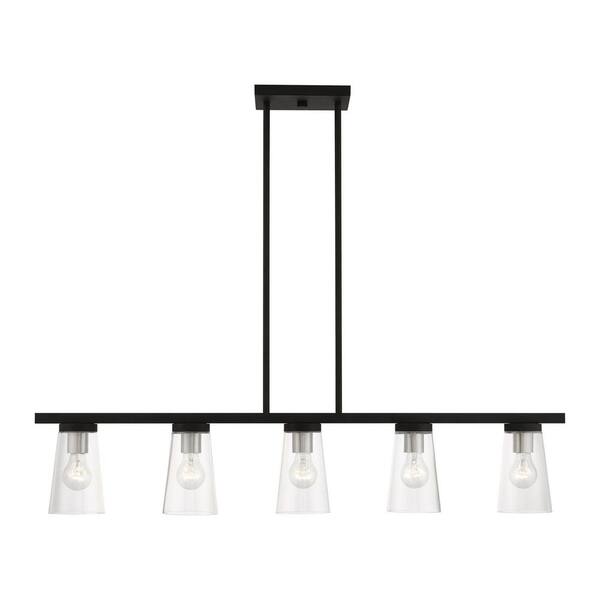 Livex Lighting Cityview 5-Light Black Large Linear Chandelier with Brushed Nickel Accents and Clear Glass Shades