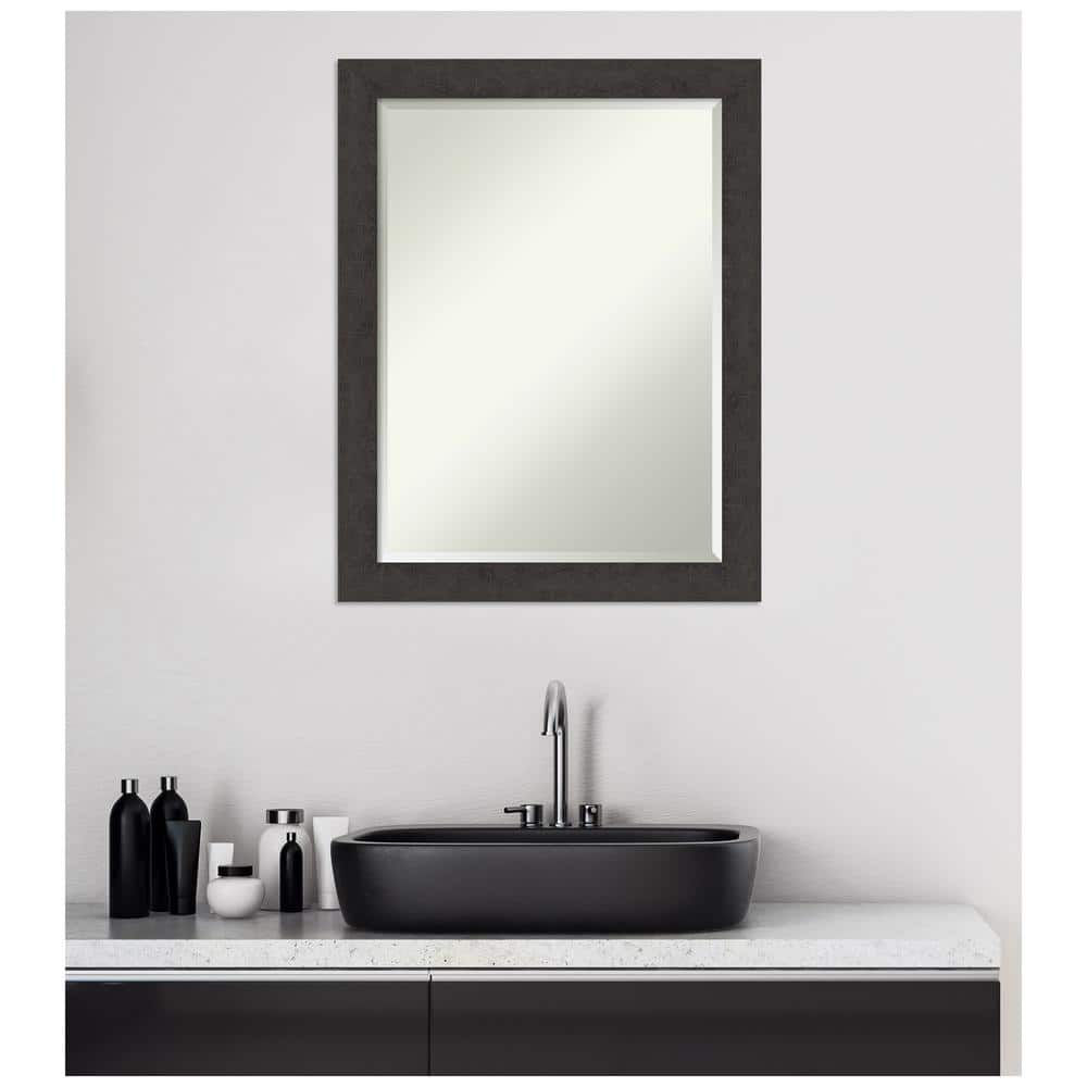Espresso Rustic Plank 34" Woodgrain Textured Wall Mirror