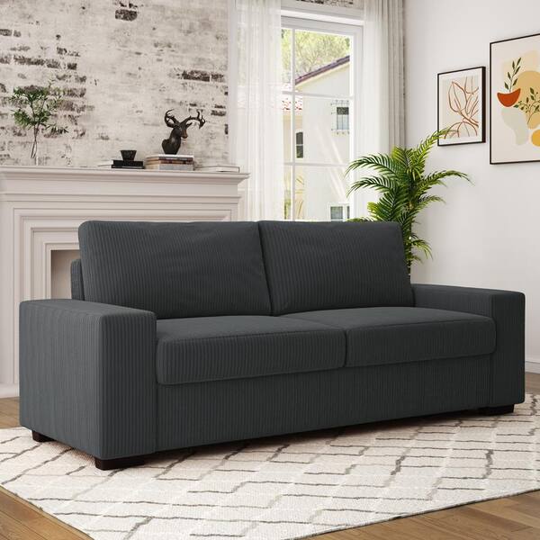 Uixe 80 in. Square Arm Corduroy Fabric Upholstered Rectangle 2