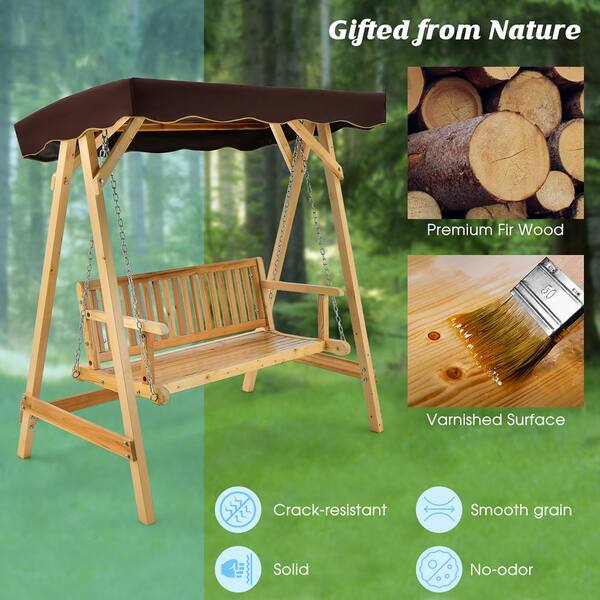 Costway 2-Person Wooden Garden Canopy Patio Swing A-frame with