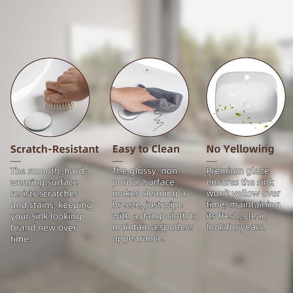 20 in. x 17 in. Drop-In Bathroom Sink with Faucet Hole, Semi Recessed Vessel Bathroom Sink in White, Drain Kit Included