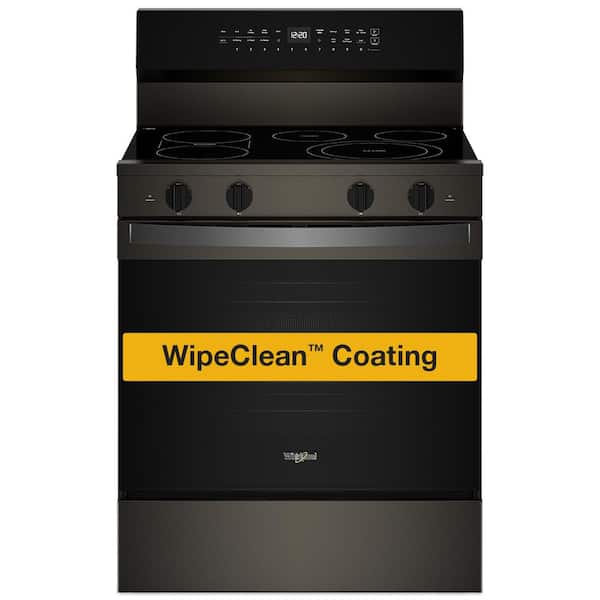 Whirlpool 30 in. 5-Element Freestanding Electric Smart Range in Black-on-Stainless with Air Cooking Technology