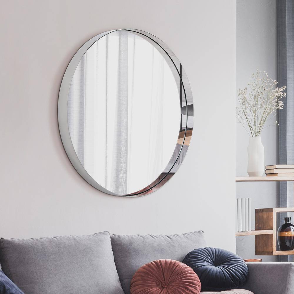 30" Round Silver Stainless Steel Bathroom Wall Mirror