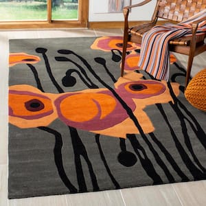 Soho Grey/Orange Doormat 2 ft. x 3 ft. Floral Area Rug